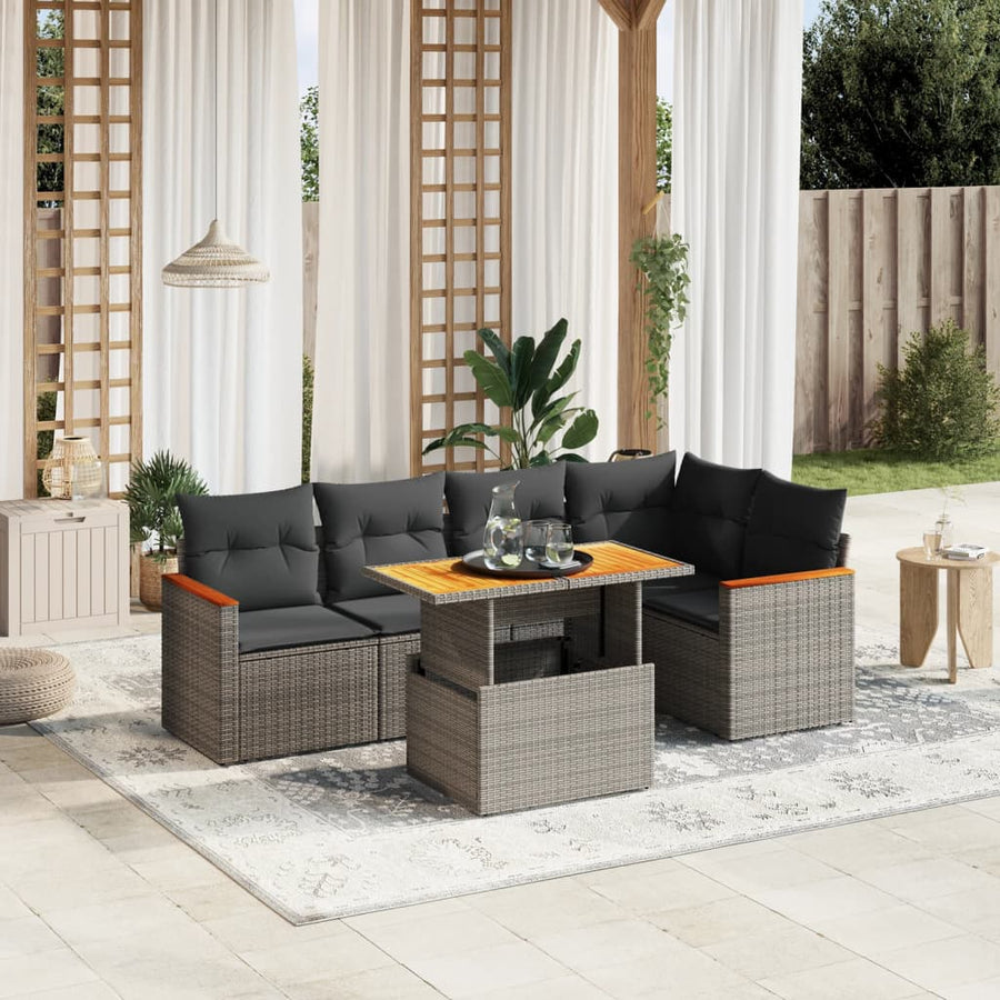 Set Mobilier Grădină Cu Perne, 6 Piese, , Poliratan