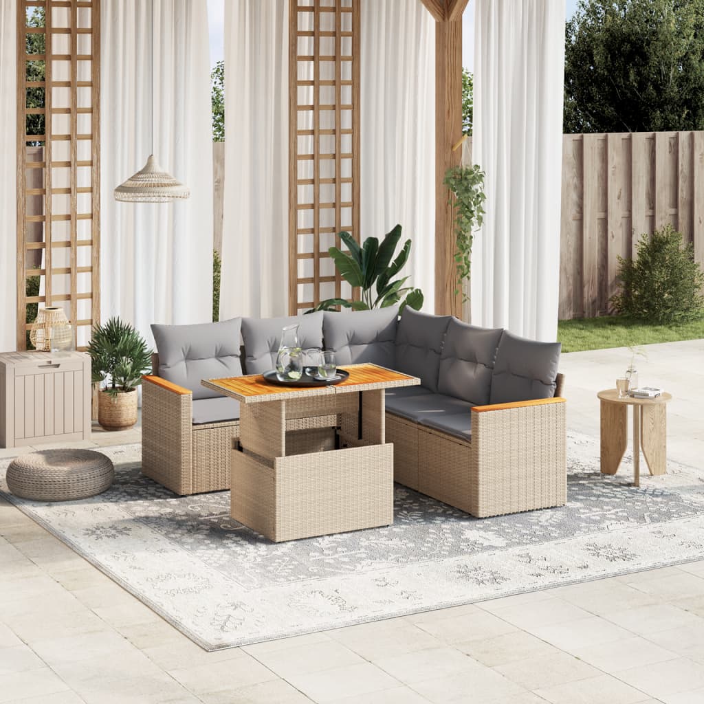 Set Mobilier Grădină Cu Perne, 6 Piese, , Poliratan