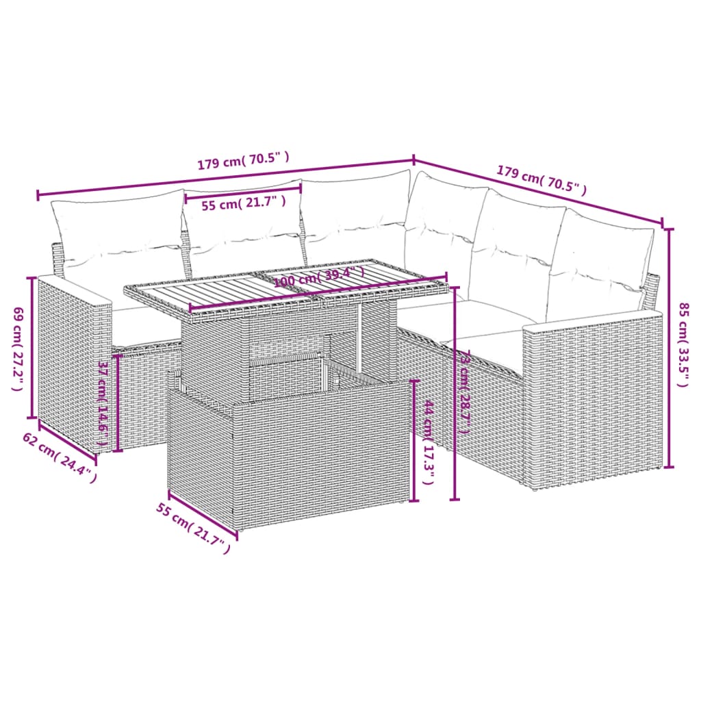 Set Mobilier Grădină Cu Perne, 6 Piese, , Poliratan