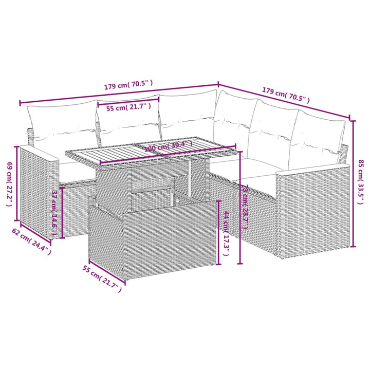 Set Mobilier Grădină Cu Perne, 6 Piese, , Poliratan
