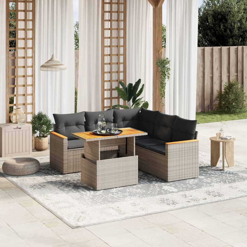 Set Mobilier Grădină Cu Perne, 6 Piese, , Poliratan
