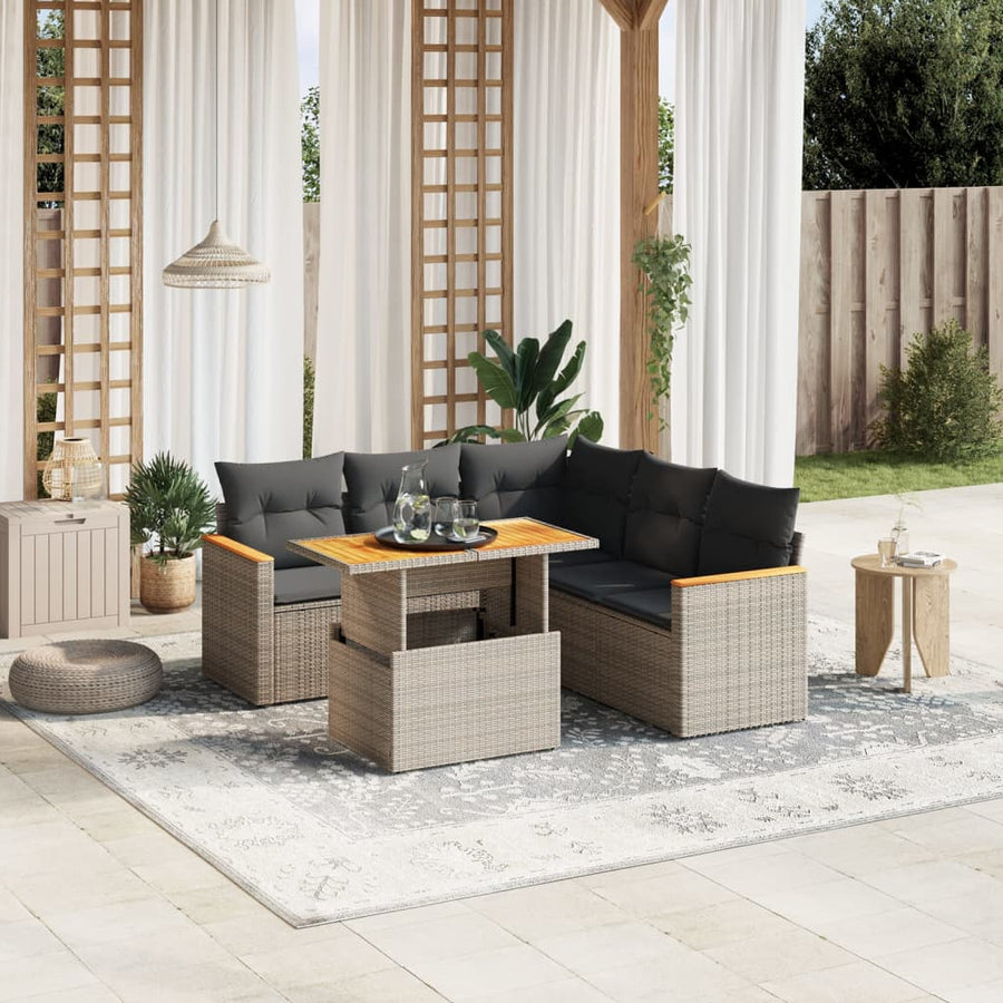 Set Mobilier Grădină Cu Perne, 6 Piese, , Poliratan