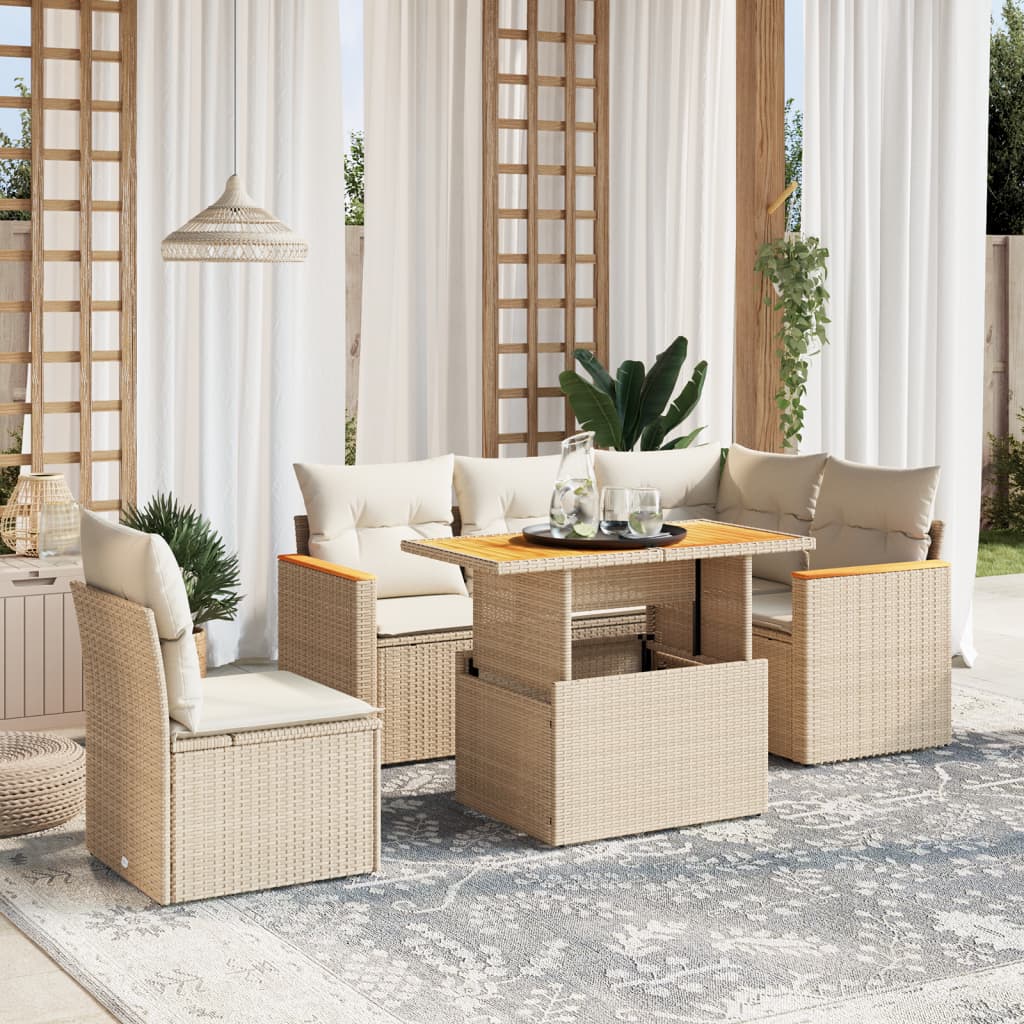 Set Mobilier Grădină Cu Perne, 6 Piese, , Poliratan