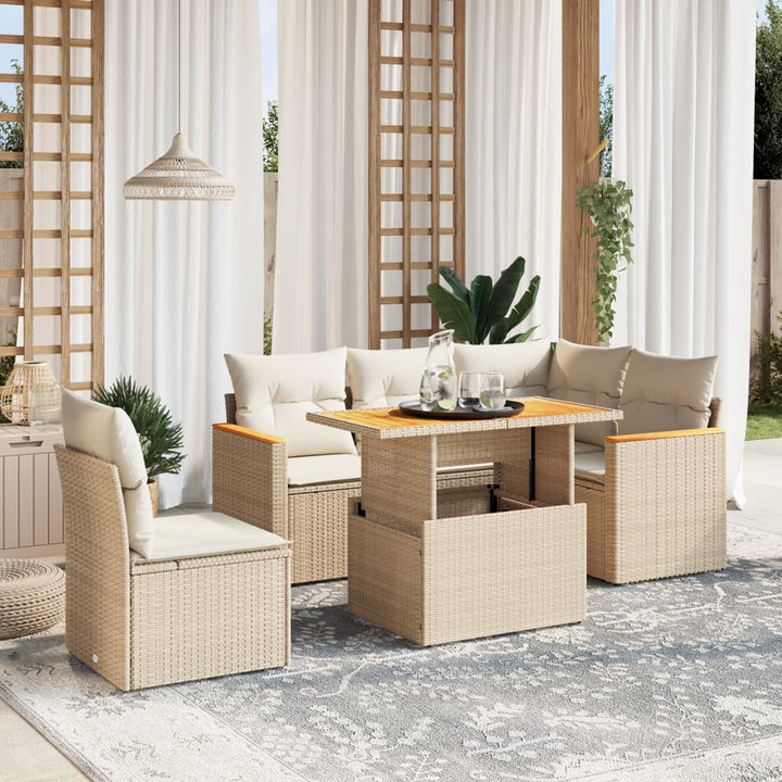 Set Mobilier Grădină Cu Perne, 6 Piese, , Poliratan