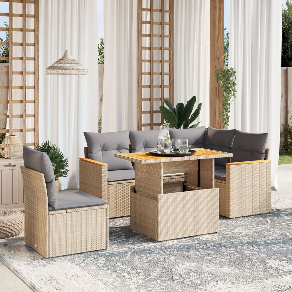 Set Mobilier Grădină Cu Perne, 6 Piese, , Poliratan
