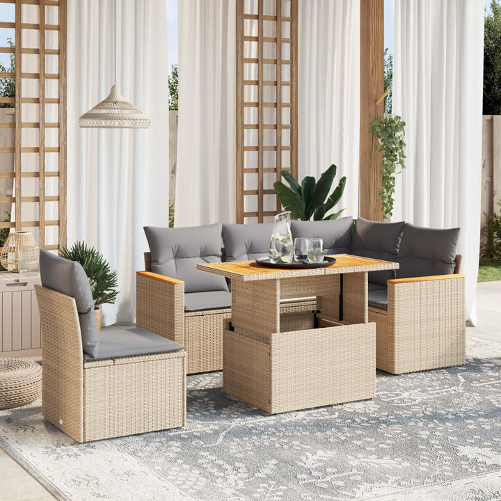 Set Mobilier Grădină Cu Perne, 6 Piese, , Poliratan