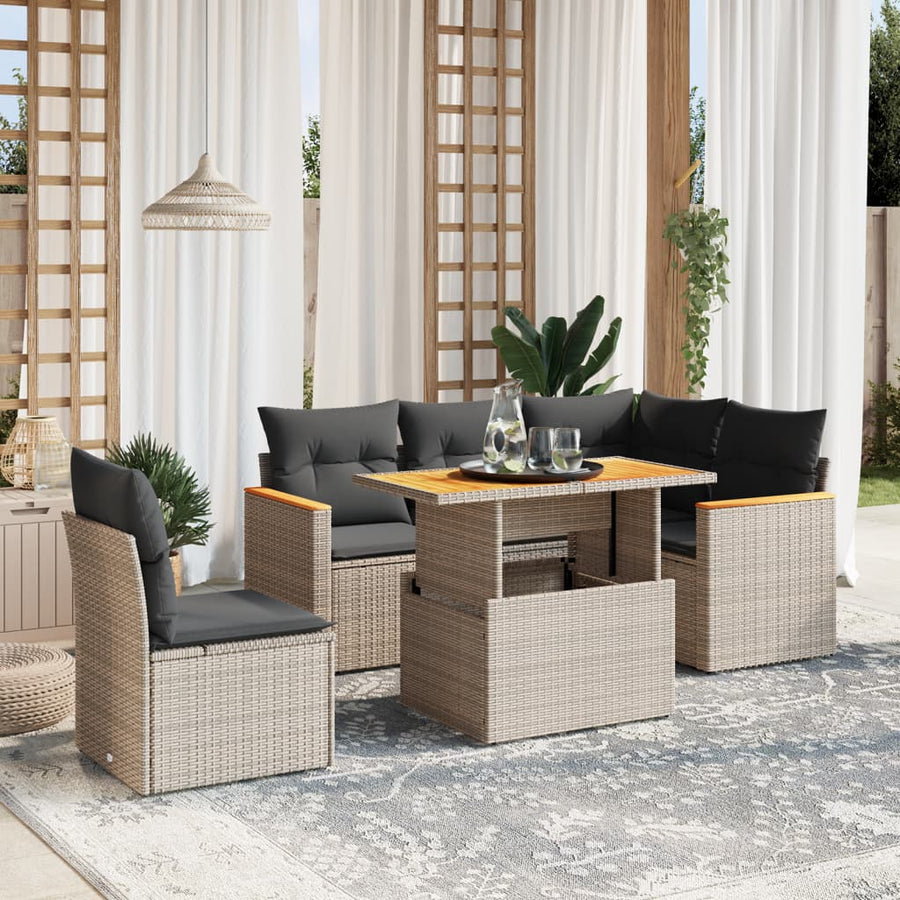 Set Mobilier Grădină Cu Perne, 6 Piese, , Poliratan