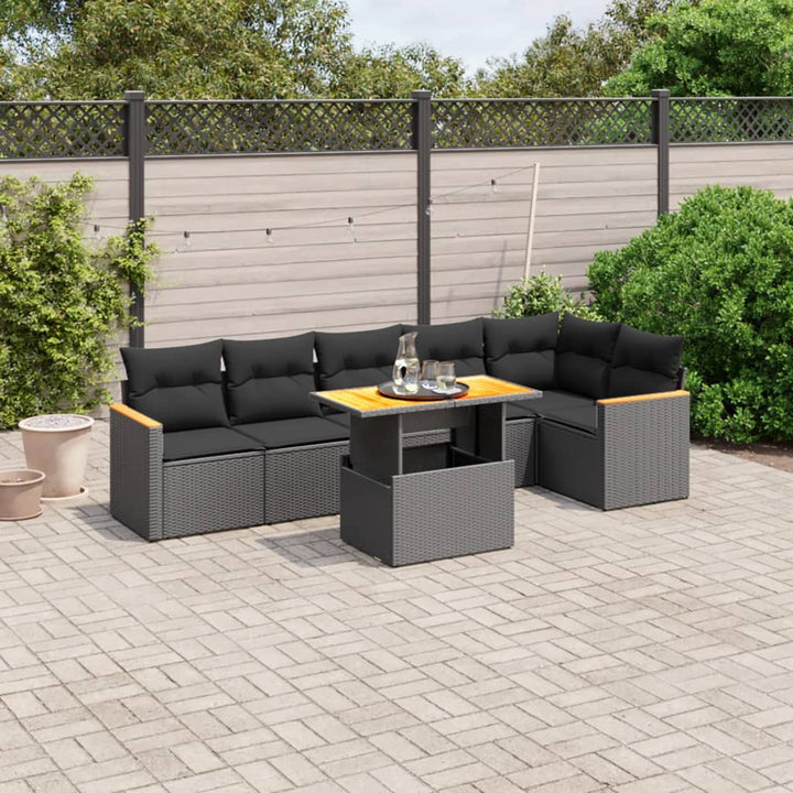 Set Canapele De Grădină, 7 Piese, Cu Perne, Bej, Poliratan