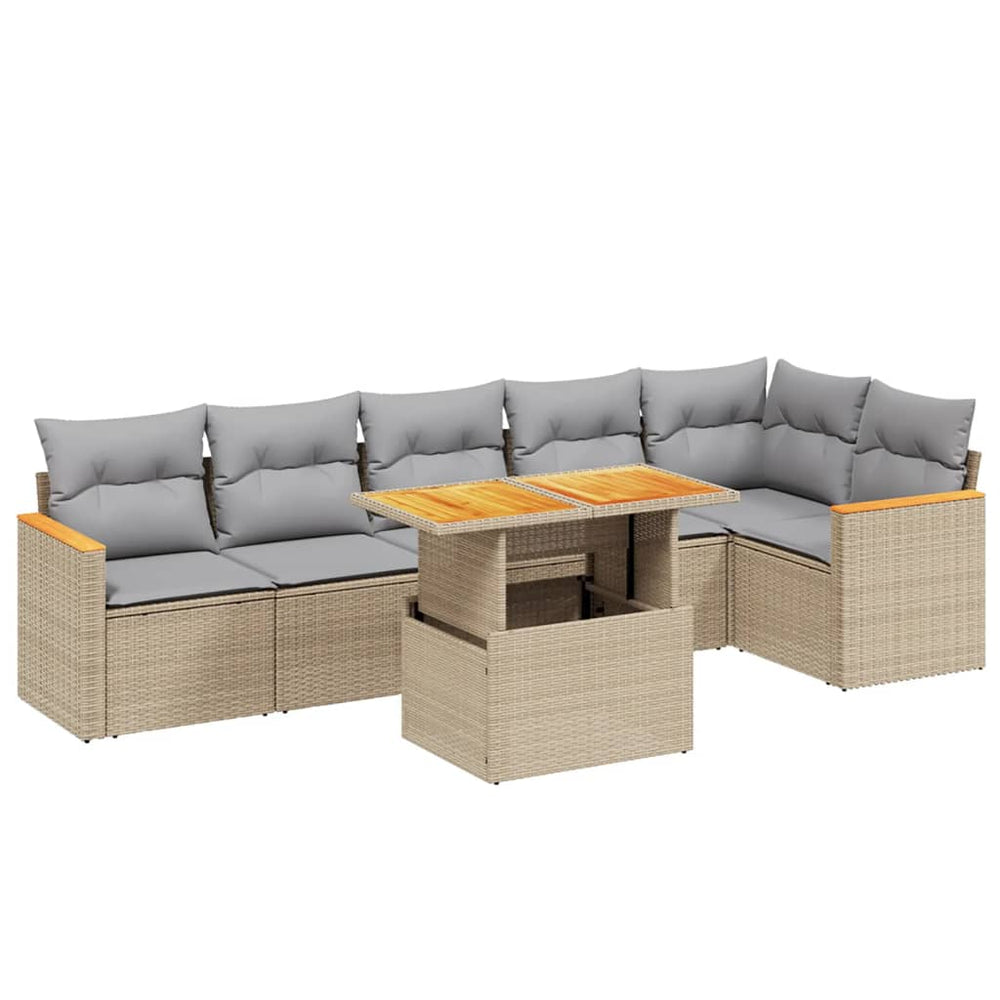Set Canapele De Grădină, 7 Piese, Cu Perne, Bej, Poliratan