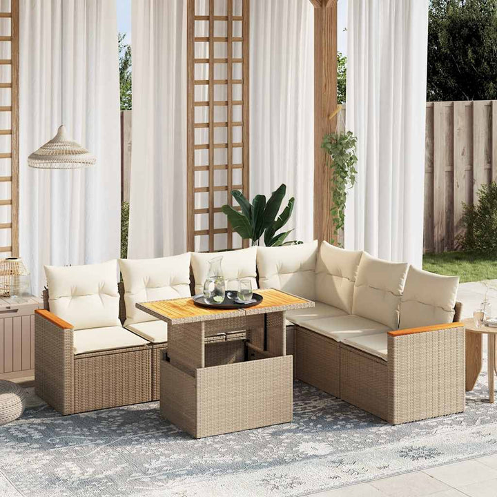 Set Canapele De Grădină, 7 Piese, Cu Perne, , Poliratan