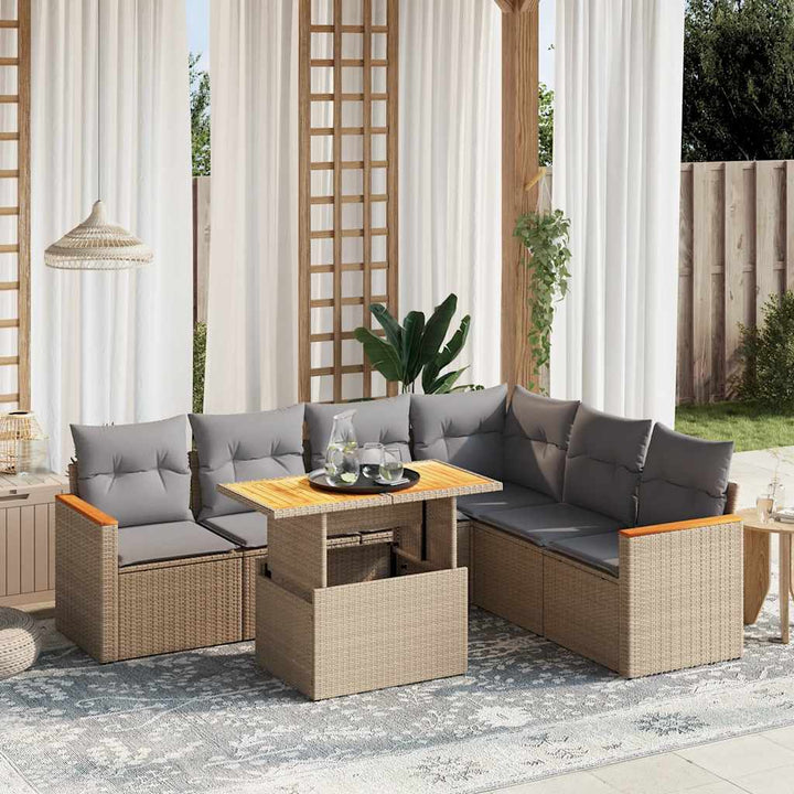 Set Canapele De Grădină, 7 Piese, Cu Perne, , Poliratan