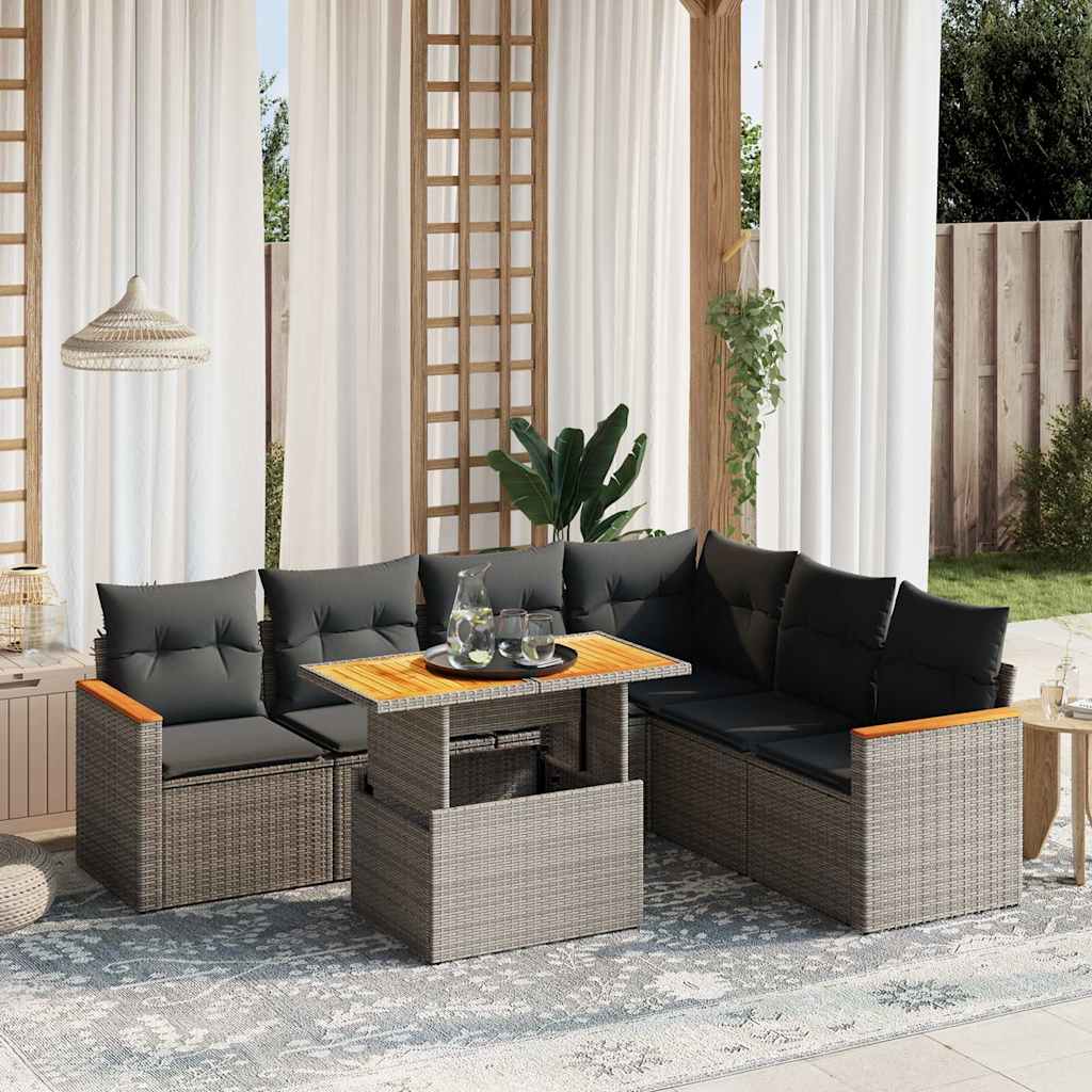 Set Canapele De Grădină, 7 Piese, Cu Perne, , Poliratan