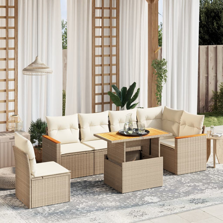 Set Canapele De Grădină, 7 Piese, Cu Perne, , Poliratan