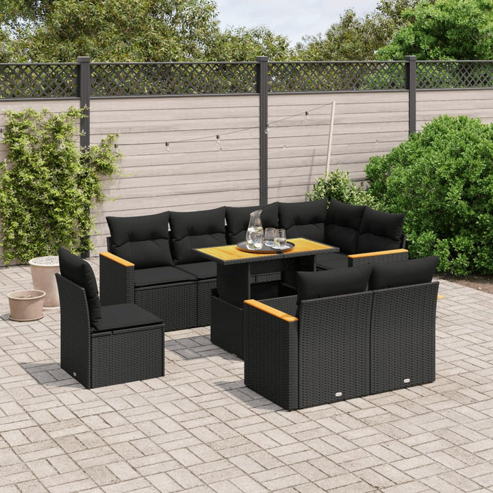 Set Mobilier De Grădină Cu Perne, 9 Piese, Negru, Poliratan