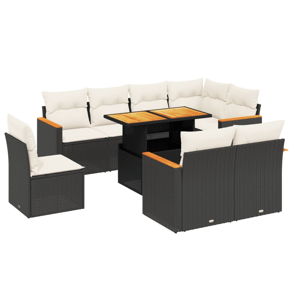 Set Mobilier De Grădină Cu Perne, 9 Piese, Negru, Poliratan