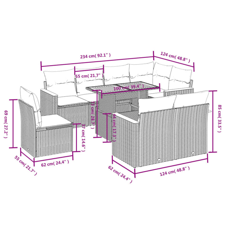 Set Mobilier De Grădină Cu Perne, 9 Piese, Negru, Poliratan