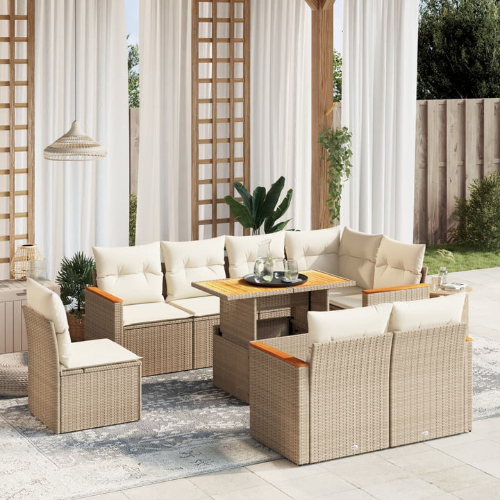 Set Mobilier De Grădină Cu Perne, 9 Piese, Negru, Poliratan