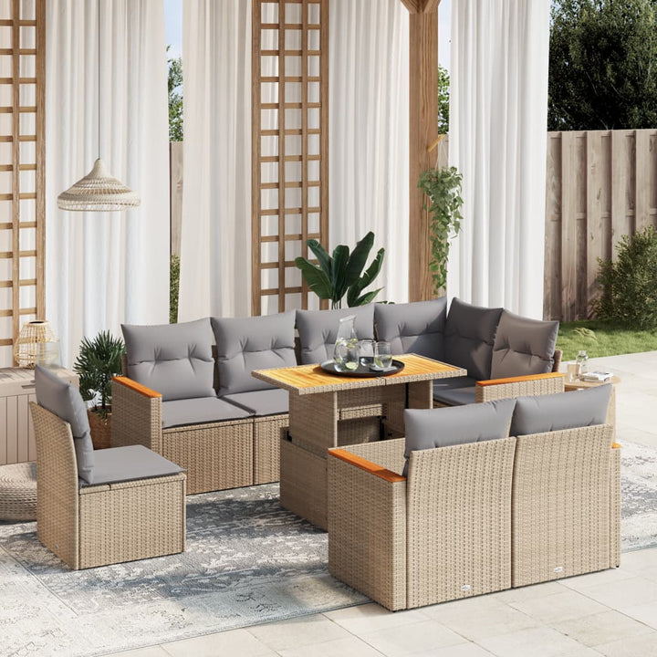 Set Mobilier De Grădină Cu Perne, 9 Piese, Negru, Poliratan