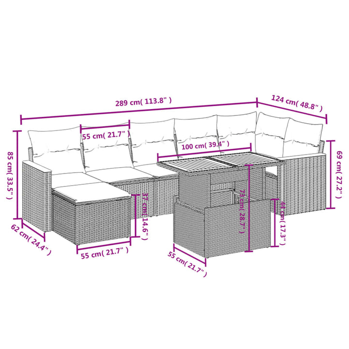 Set Mobilier De Grădină Cu Perne, 8 Piese, Negru, Poliratan