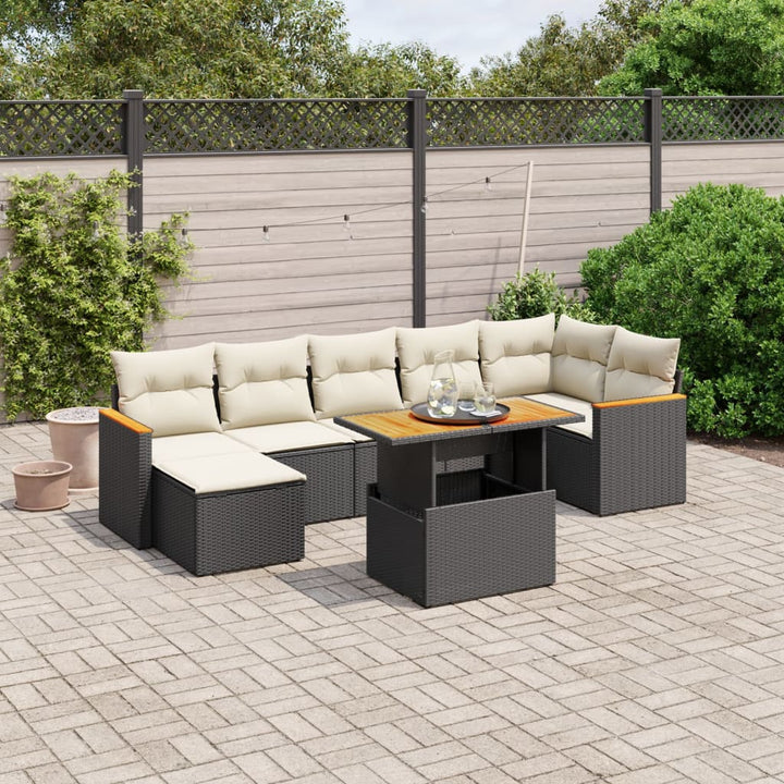 Set Mobilier De Grădină Cu Perne, 8 Piese, Negru, Poliratan