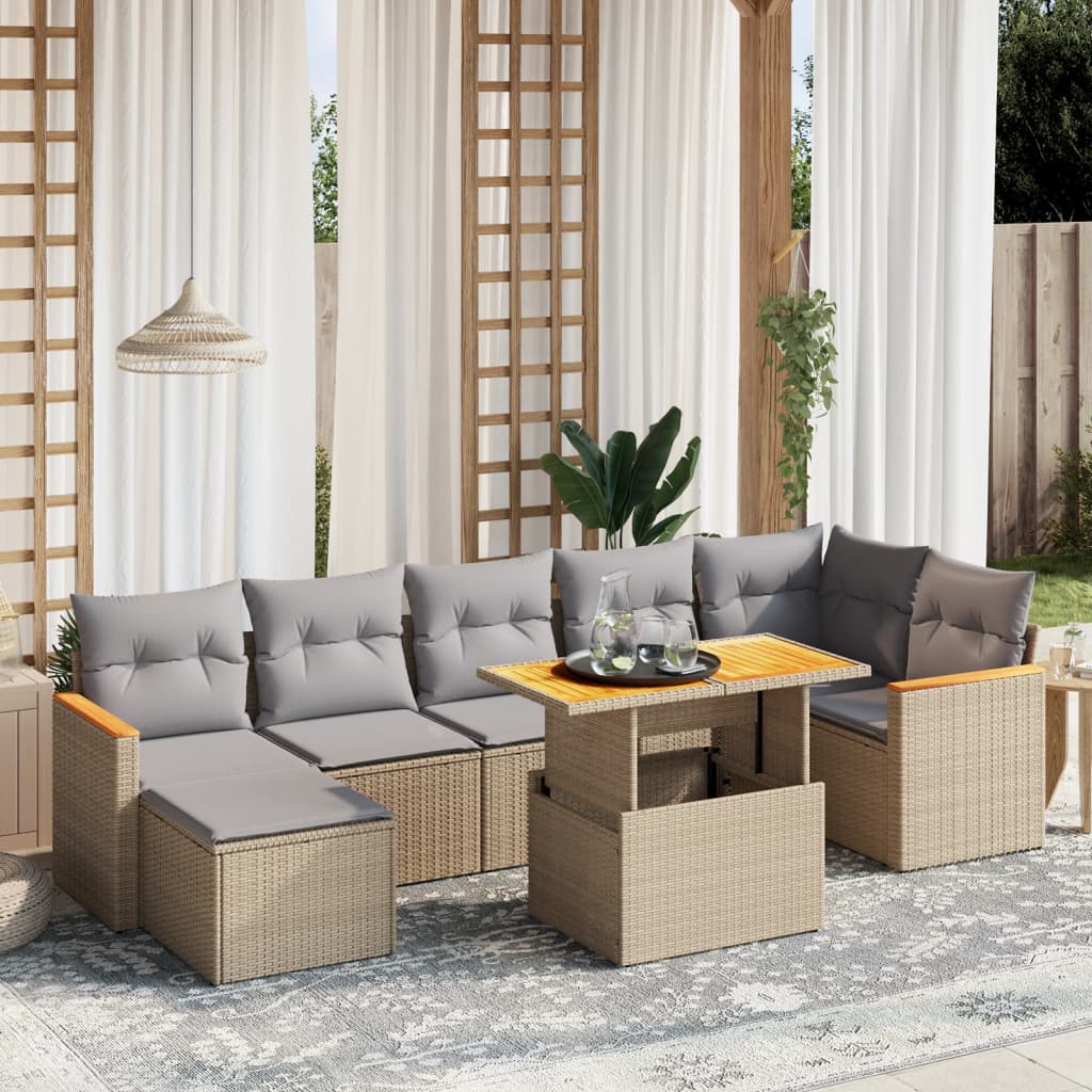 Set Mobilier De Grădină Cu Perne, 8 Piese, Negru, Poliratan