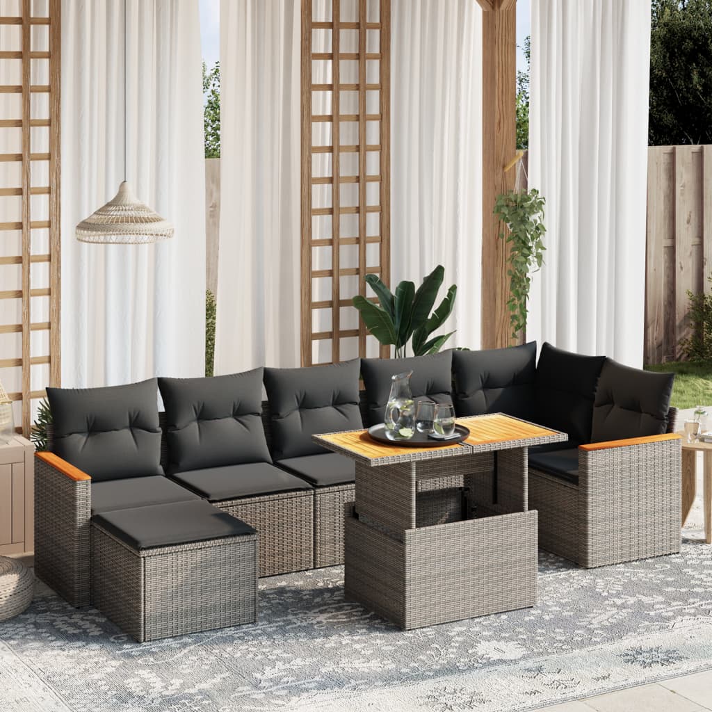 Set Mobilier De Grădină Cu Perne, 8 Piese, Negru, Poliratan