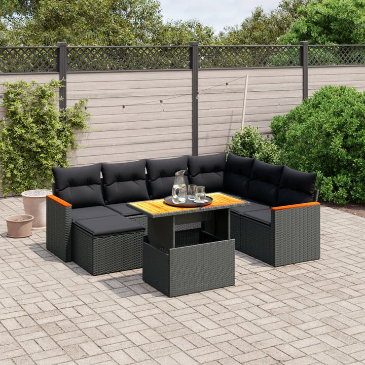 Set Mobilier De Grădină Cu Perne, 8 Piese, Negru, Poliratan