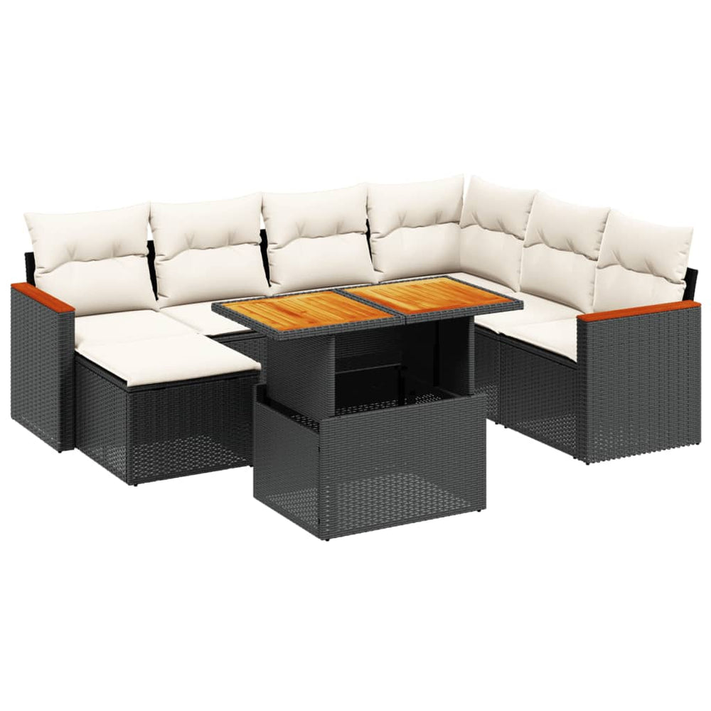 Set Mobilier De Grădină Cu Perne, 8 Piese, Negru, Poliratan