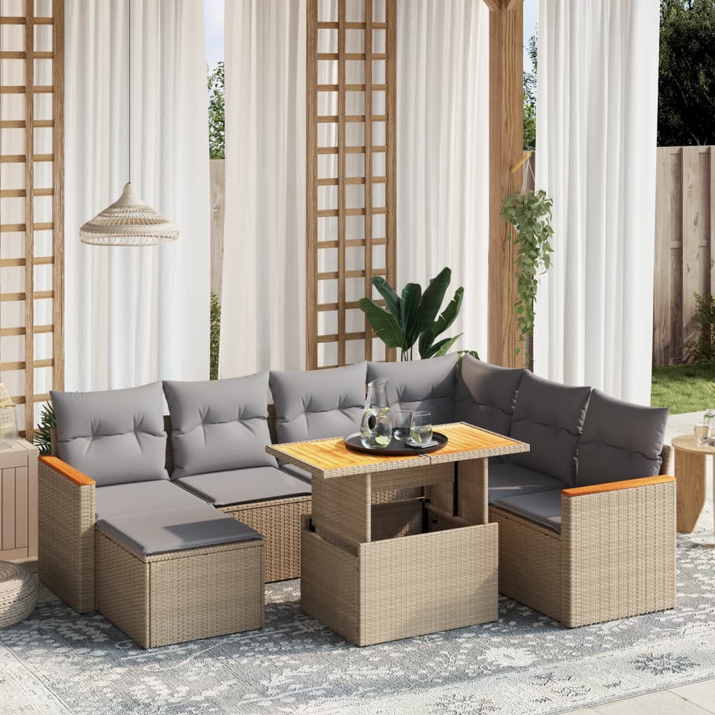 Set Mobilier De Grădină Cu Perne, 8 Piese, Negru, Poliratan