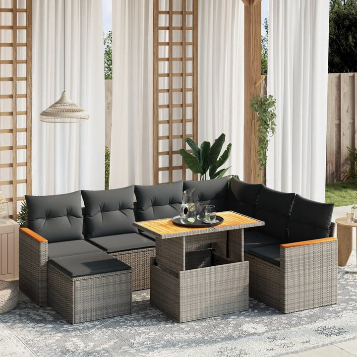 Set Mobilier De Grădină Cu Perne, 8 Piese, Negru, Poliratan