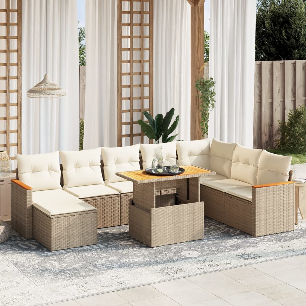 Set Canapele De Grădină, 9 Piese, Cu Perne, , Poliratan