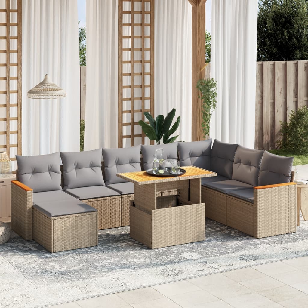 Set Canapele De Grădină, 9 Piese, Cu Perne, , Poliratan