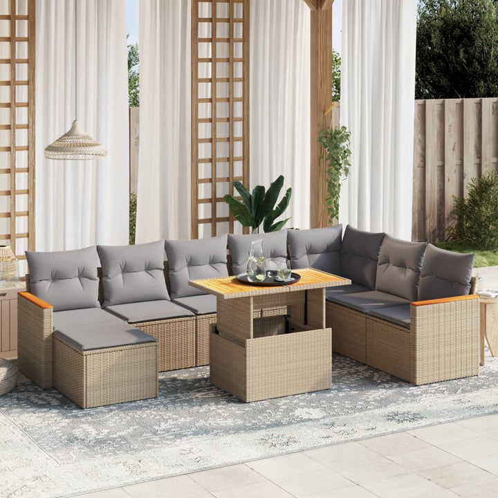 Set Canapele De Grădină, 9 Piese, Cu Perne, , Poliratan
