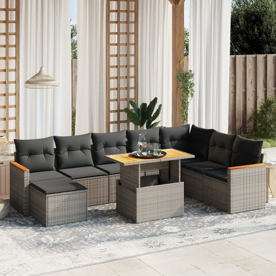 Set Canapele De Grădină, 9 Piese, Cu Perne, , Poliratan
