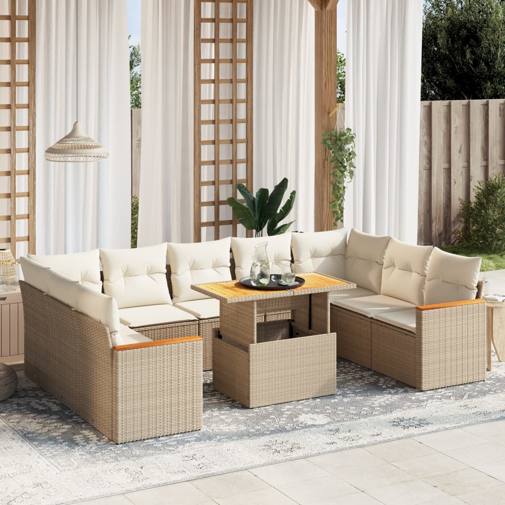 Set Mobilier De Grădină Cu Perne, 10 Piese, , Poliratan