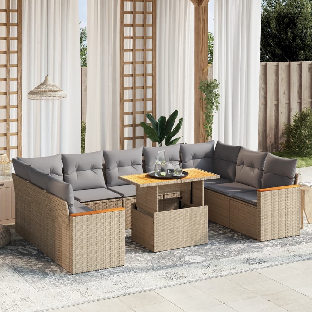 Set Mobilier De Grădină Cu Perne, 10 Piese, , Poliratan
