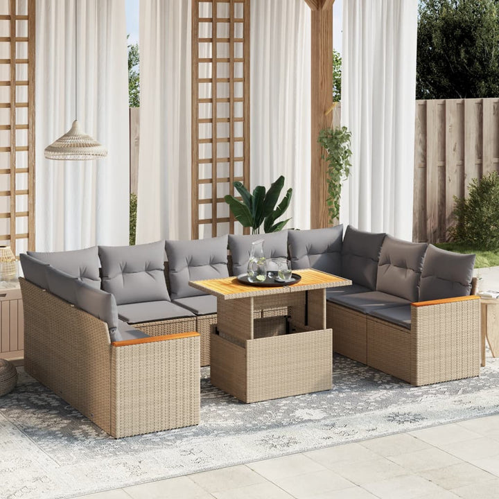 Set Mobilier De Grădină Cu Perne, 10 Piese, , Poliratan