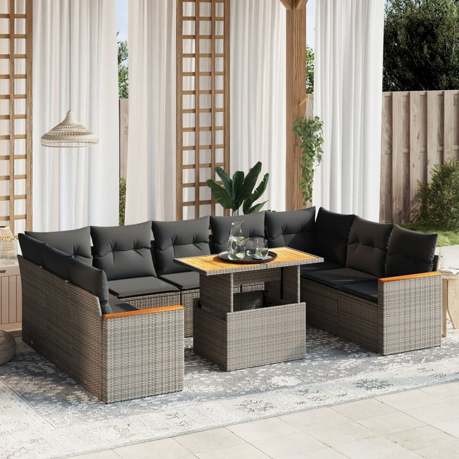 Set Mobilier De Grădină Cu Perne, 10 Piese, , Poliratan