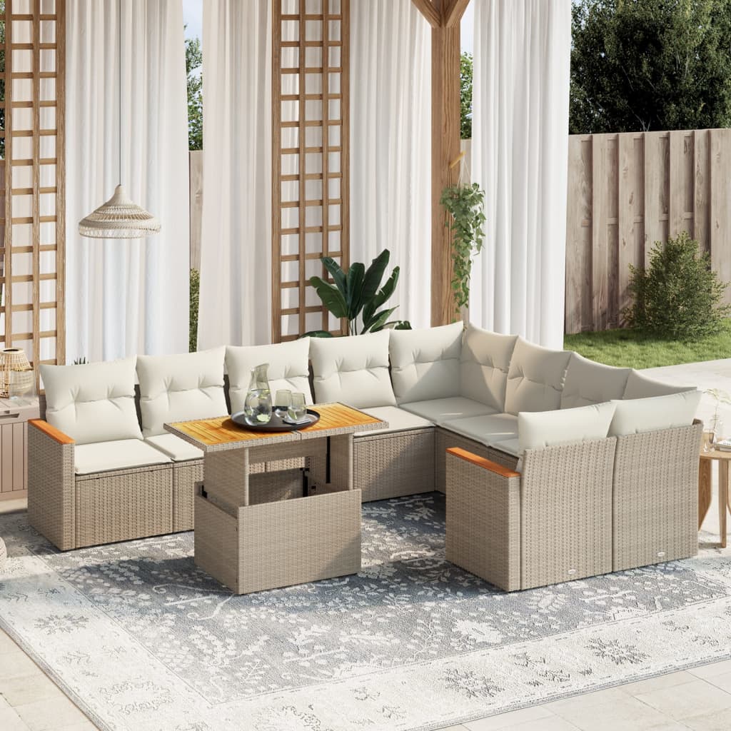 Set Mobilier De Grădină Cu Perne, 10 Piese, , Poliratan