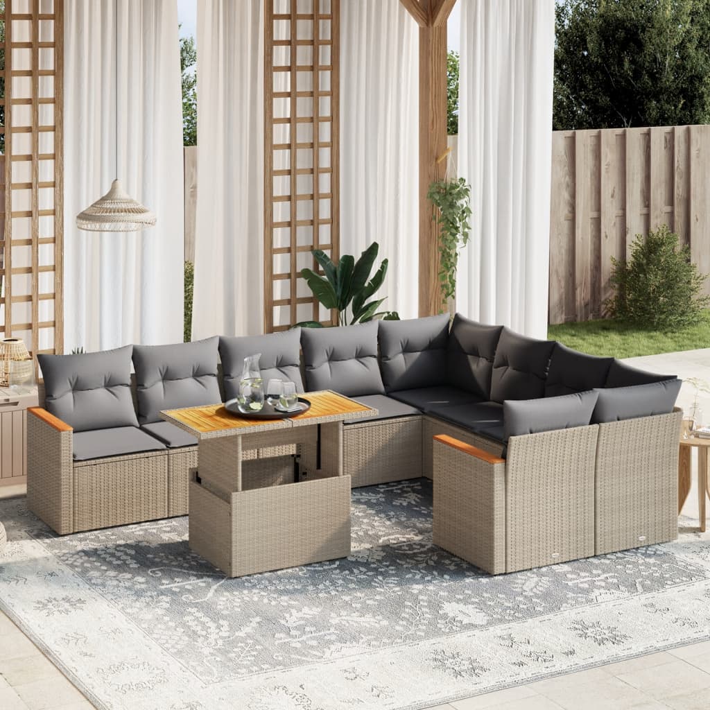 Set Mobilier De Grădină Cu Perne, 10 Piese, , Poliratan