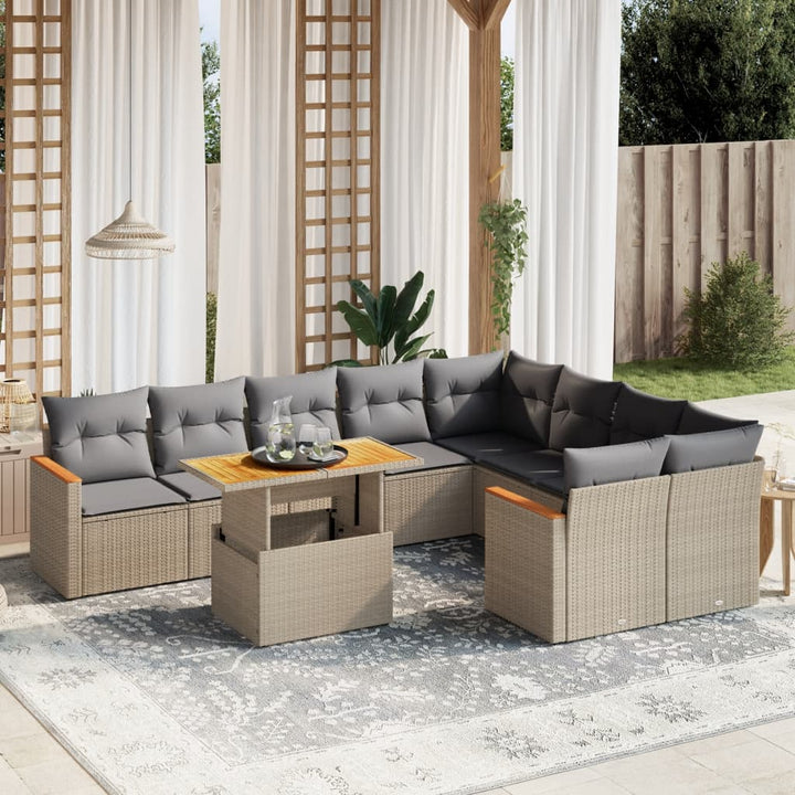 Set Mobilier De Grădină Cu Perne, 10 Piese, , Poliratan