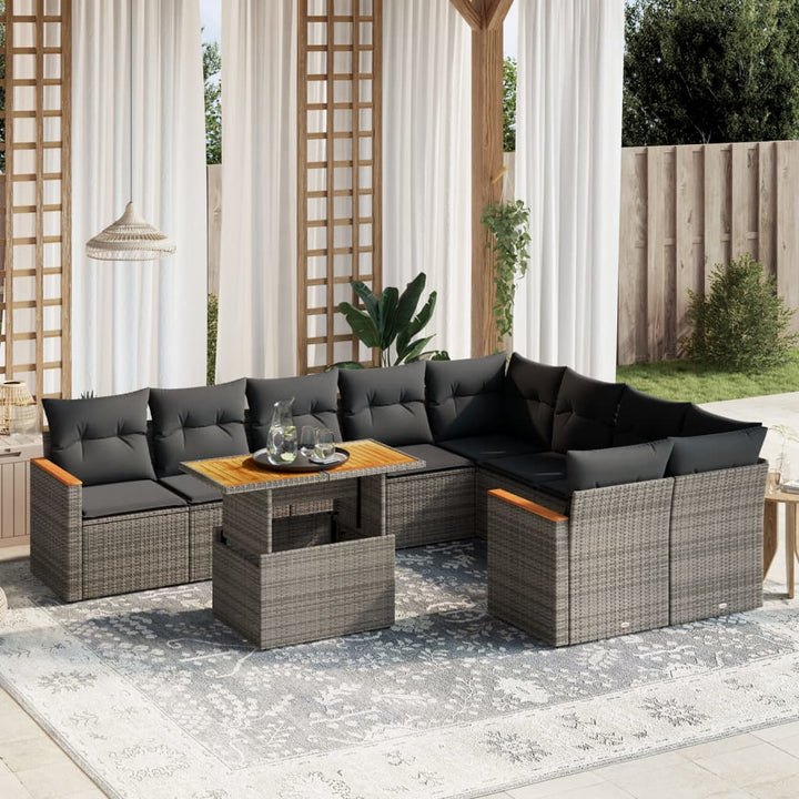 Set Mobilier De Grădină Cu Perne, 10 Piese, , Poliratan