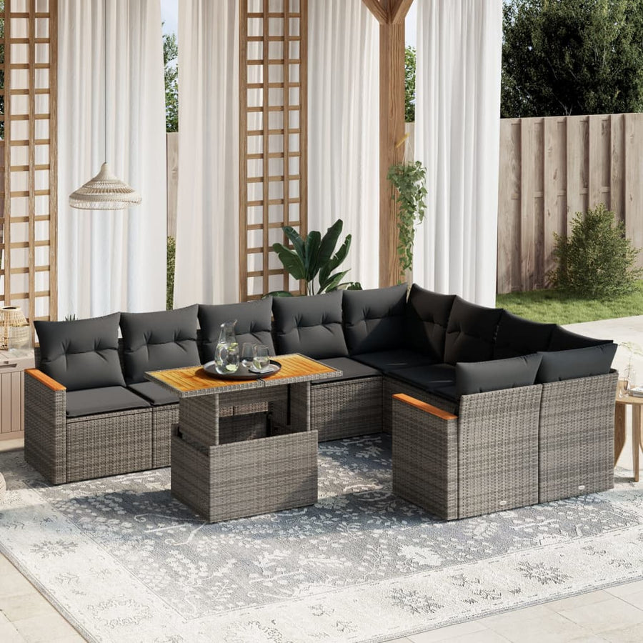 Set Mobilier De Grădină Cu Perne, 10 Piese, , Poliratan