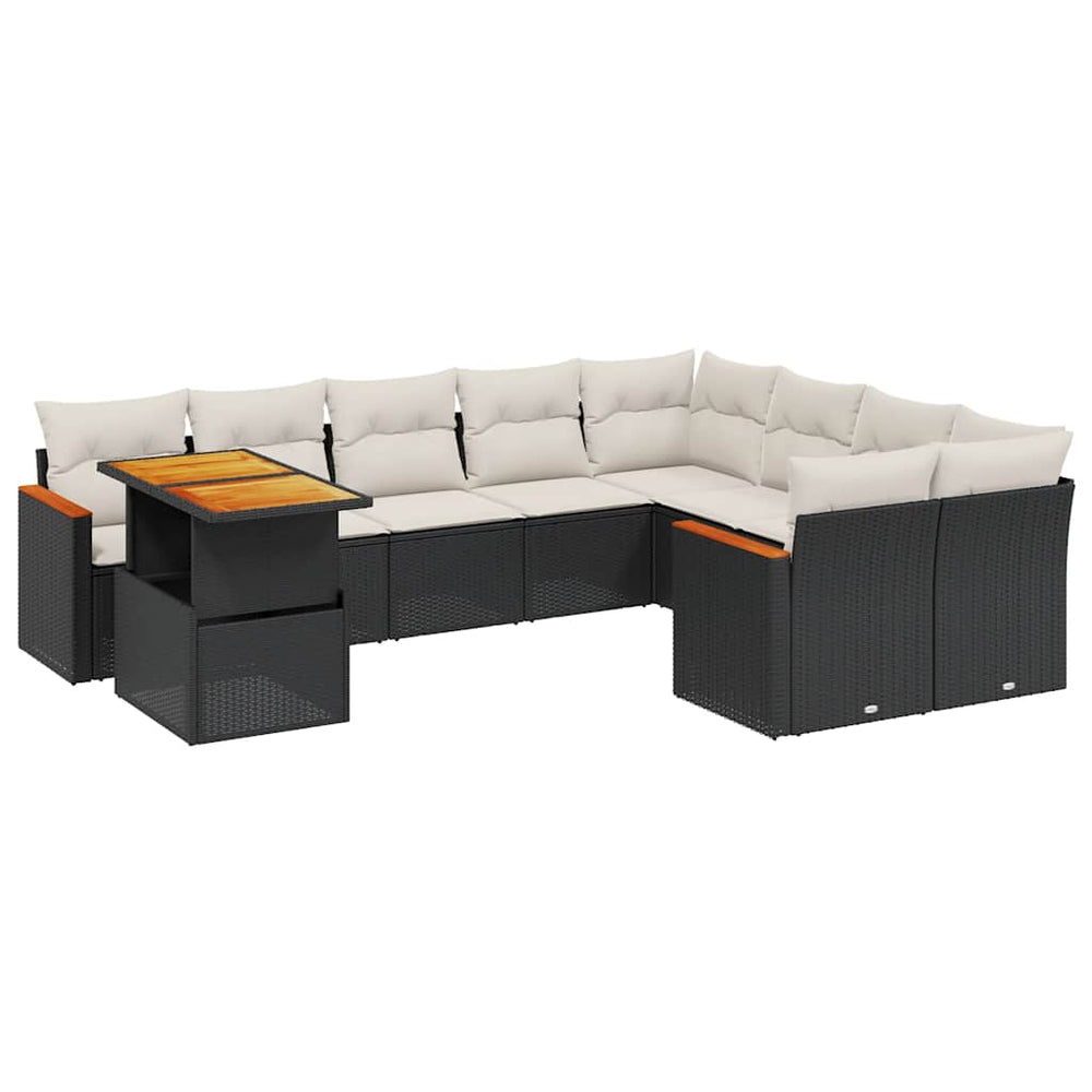 Set Canapele De Grădină Cu Perne, 10 Piese, Negru, Poliratan