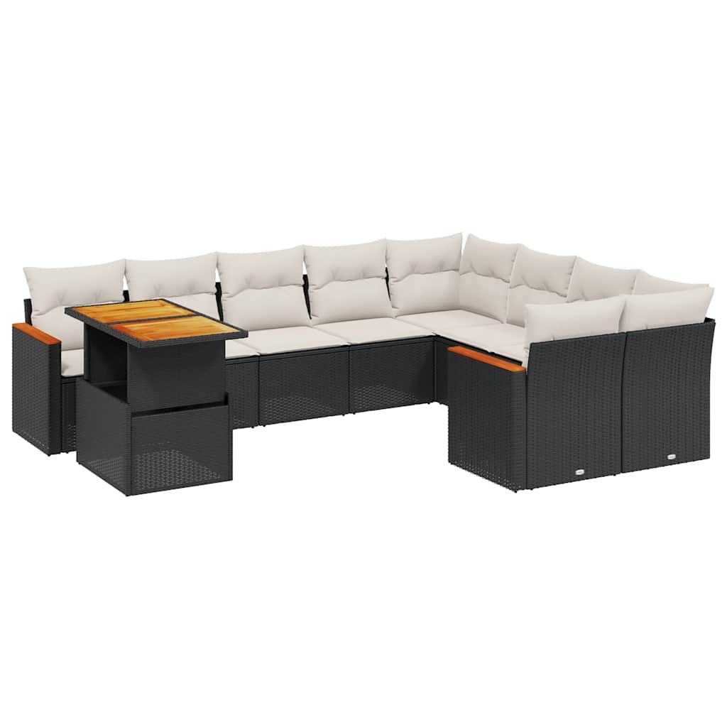 Set Canapele De Grădină Cu Perne, 10 Piese, Negru, Poliratan