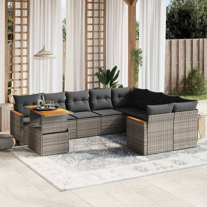 Set Canapele De Grădină Cu Perne, 10 Piese, Negru, Poliratan