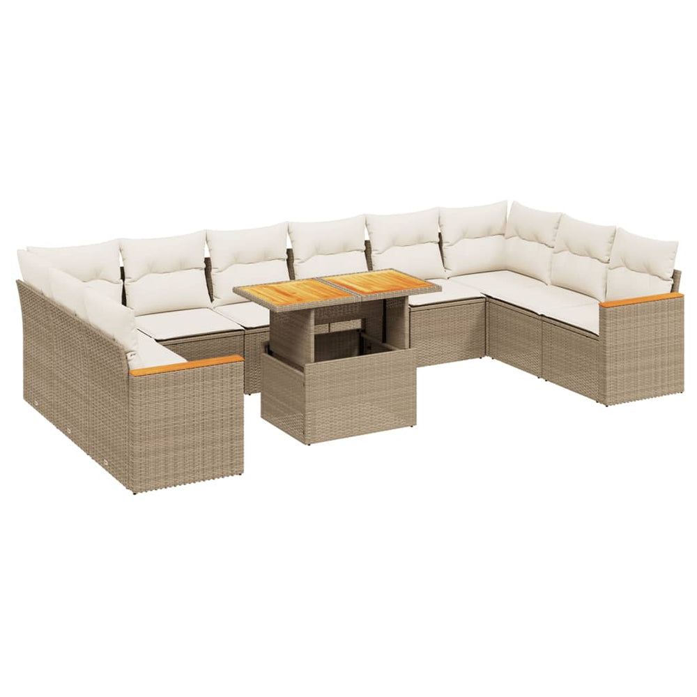 Set Canapele De Grădină Cu Perne, 11 Piese, Bej, Poliratan