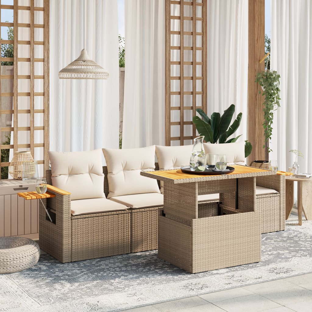 Set Mobilier De Grădină Cu Perne, 5 Piese, , Poliratan
