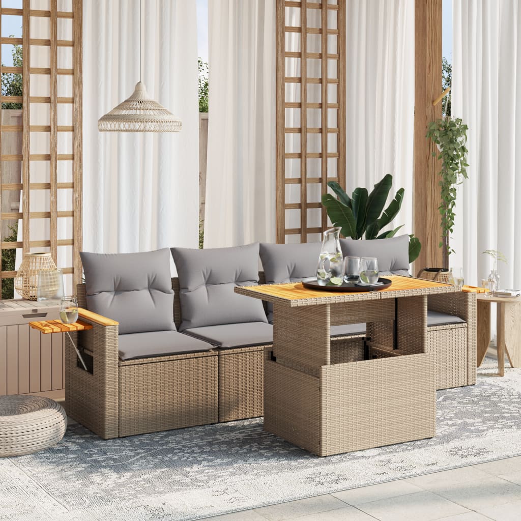 Set Mobilier De Grădină Cu Perne, 5 Piese, , Poliratan