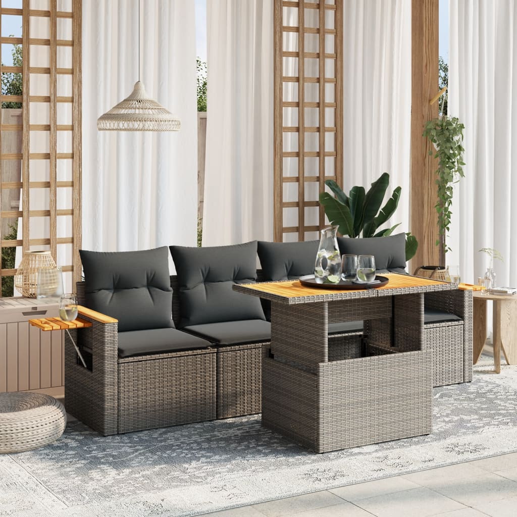 Set Mobilier De Grădină Cu Perne, 5 Piese, , Poliratan